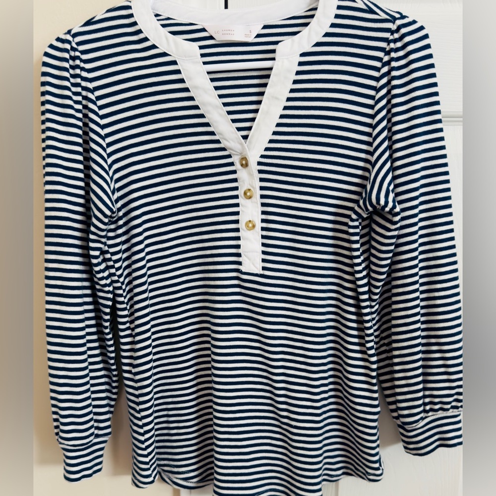 Lauren Conrad Navy & White V Neck Woman’s Small Long Sleeve Top